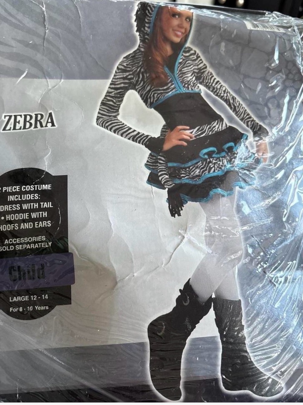 Rubie's Zebra Costume Dress in Black, White and Teal Trim